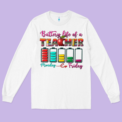 Battery Life Of A Teacher Long Sleeve Tee Designed By Bundleandbundleshop