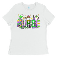 White mardi gras nurse Ladies Tee - OliviaCreatesArt