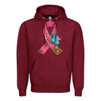 Burgundy cancer ribbon and boxing gloves Zipper Hoodie - AdoDesignShop