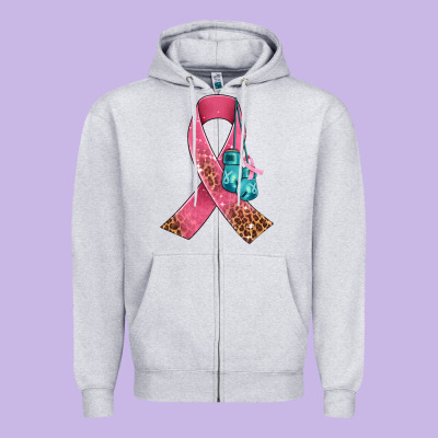 Cancer Ribbon And Boxing Gloves Zipper Hoodie Designed By Adodesignshop