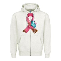 Oatmeal Heather cancer ribbon and boxing gloves Zipper Hoodie - AdoDesignShop