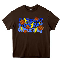 Chocolate Brown Game day game day game day lightning bolt Heavy Core Tee - HowdyJamesFarm