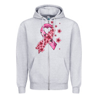 Heather Grey pink cancer ribbon Zipper Hoodie - AdoDesignShop