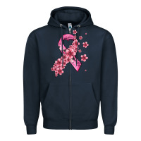 Navy pink cancer ribbon Zipper Hoodie - AdoDesignShop