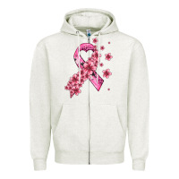 Oatmeal Heather pink cancer ribbon Zipper Hoodie - AdoDesignShop