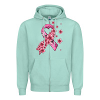 Seafoam pink cancer ribbon Zipper Hoodie - AdoDesignShop