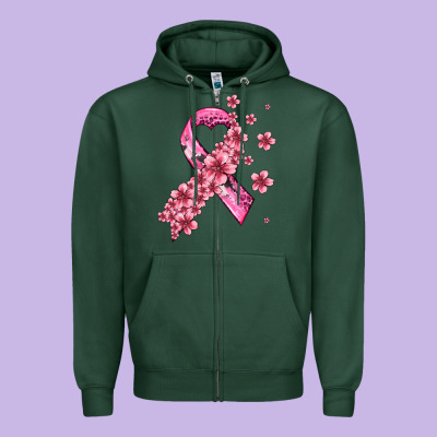 Pink Cancer Ribbon Zipper Hoodie Designed By Adodesignshop