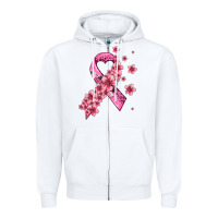 White pink cancer ribbon Zipper Hoodie - AdoDesignShop