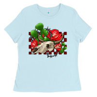 Baby Blue bullskull rose and cactus olivia Ladies Tee - OliviaCreatesArt