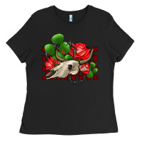 Black bullskull rose and cactus olivia Ladies Tee - OliviaCreatesArt