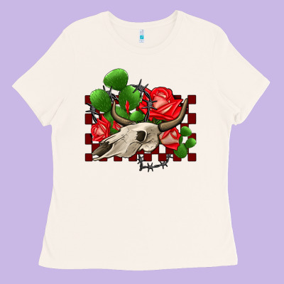 Bullskull Rose And Cactus Olivia Ladies Tee Designed By Oliviacreatesart