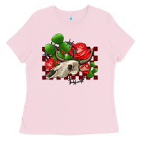 Bubblegum Pink bullskull rose and cactus olivia Ladies Tee - OliviaCreatesArt