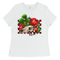 White bullskull rose and cactus olivia Ladies Tee - OliviaCreatesArt