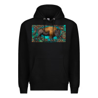 Black Bison with leopard and turquoise Premium Hoodie - RanaPortraitStore