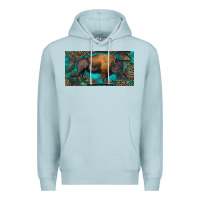 Blue Mist Bison with leopard and turquoise Premium Hoodie - RanaPortraitStore