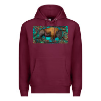 Burgundy Bison with leopard and turquoise Premium Hoodie - RanaPortraitStore