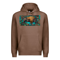 Chestnut Bison with leopard and turquoise Premium Hoodie - RanaPortraitStore