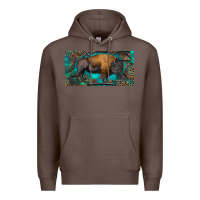 Coffee Bison with leopard and turquoise Premium Hoodie - RanaPortraitStore