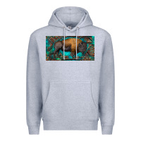 Heather Grey Bison with leopard and turquoise Premium Hoodie - RanaPortraitStore