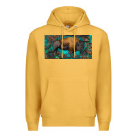 Mustard Bison with leopard and turquoise Premium Hoodie - RanaPortraitStore
