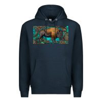 Navy Bison with leopard and turquoise Premium Hoodie - RanaPortraitStore