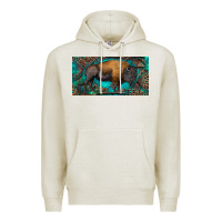 Oatmeal Heather Bison with leopard and turquoise Premium Hoodie - RanaPortraitStore