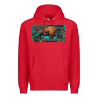 Red Bison with leopard and turquoise Premium Hoodie - RanaPortraitStore
