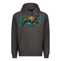 Smoke Bison with leopard and turquoise Premium Hoodie - RanaPortraitStore