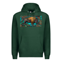 Sports Green Bison with leopard and turquoise Premium Hoodie - RanaPortraitStore