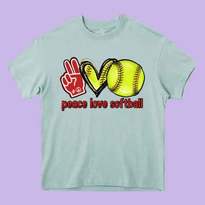 Peace Love Softball Heavy Core Tee Designed By Howdyjamesfarm