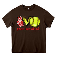 Chocolate Brown Peace love Softball Heavy Core Tee - HowdyJamesFarm