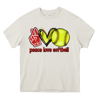 Cream Peace love Softball Heavy Core Tee - HowdyJamesFarm