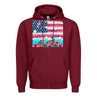 Burgundy american flag and teeth with flowers Zipper Hoodie - AdoDesignShop