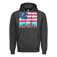 Charcoal Heather american flag and teeth with flowers Zipper Hoodie - AdoDesignShop