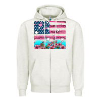 Oatmeal Heather american flag and teeth with flowers Zipper Hoodie - AdoDesignShop