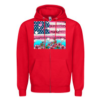 Red american flag and teeth with flowers Zipper Hoodie - AdoDesignShop