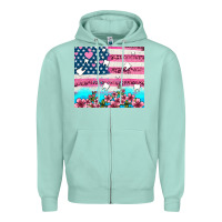 Seafoam american flag and teeth with flowers Zipper Hoodie - AdoDesignShop