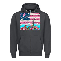 Smoke american flag and teeth with flowers Zipper Hoodie - AdoDesignShop