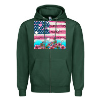 Sports Green american flag and teeth with flowers Zipper Hoodie - AdoDesignShop