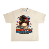 Sandshell All American mama messy bun 4th of july Urban Heavy Tee - FaDigitalArtStudio