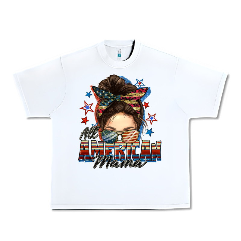 All American Mama Messy Bun 4th Of July Urban Heavy Tee by FaDigitalArtStudio | Teevron