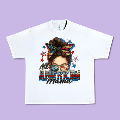 All American Mama Messy Bun 4th Of July Urban Heavy Tee Designed By Fadigitalartstudio