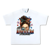 White All American mama messy bun 4th of july Urban Heavy Tee - FaDigitalArtStudio