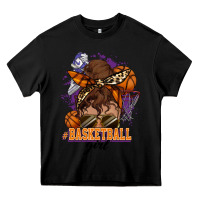 Black Messy bun Basketball girl Heavy Core Tee - HowdyJamesFarm