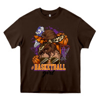 Chocolate Brown Messy bun Basketball girl Heavy Core Tee - HowdyJamesFarm