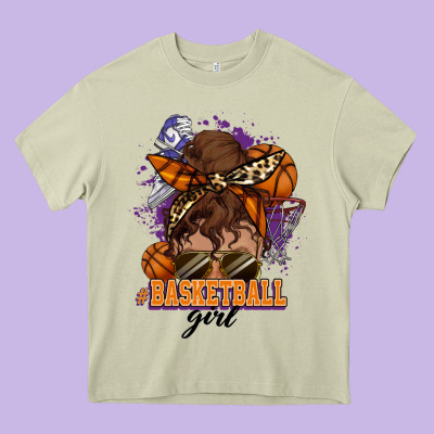 Messy Bun Basketball Girl Heavy Core Tee Designed By Howdyjamesfarm