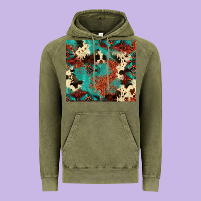 Serape Turquoise Glitter Cowhide  Tooled Leather  Tumbler Vintage Hoodie Designed By Fadigitalartstudio