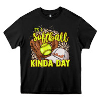 Black It's a Softball kinda day leopard Heavy Core Tee - HowdyJamesFarm