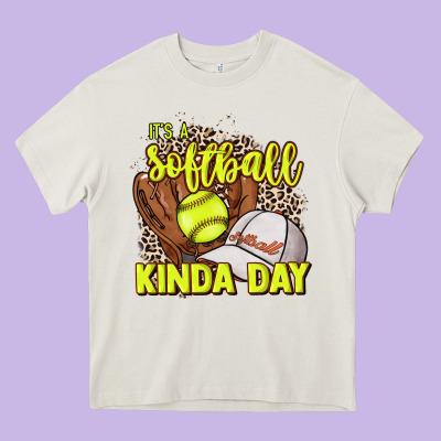 It's A Softball Kinda Day Leopard Heavy Core Tee Designed By Howdyjamesfarm