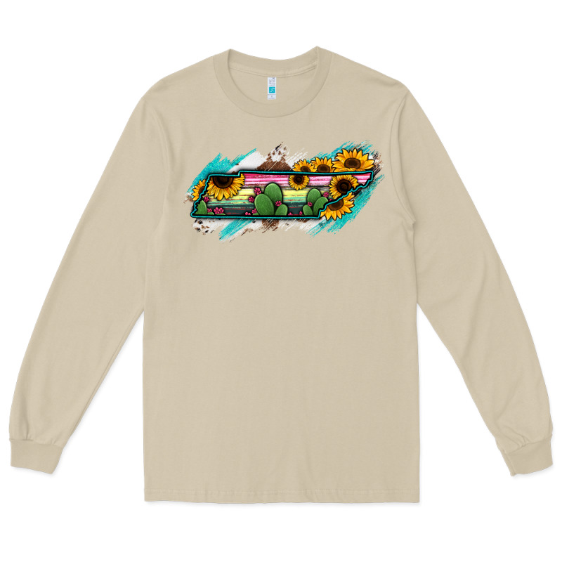 Tennessee Map Sunflower Cactus Serape Long Sleeve Tee by RanaPortraitStore | Teevron